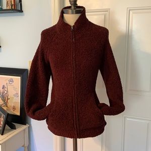 Deep merlot fuzzy zip sweater jacket
